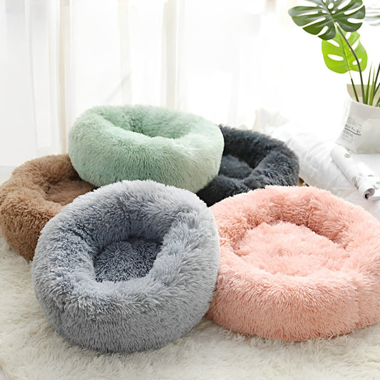 Warm Plush Donut Pet Bed – Cozy Round Soft Bed for Cats and Dogs, Machine-Washable and Non-Slip