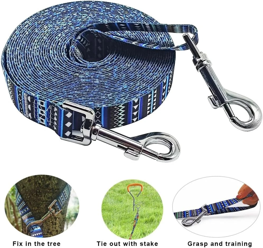 20FT Long Nylon Dog Training Leash for Obedience Recall and Agility Practice, Heavy Duty Tie Out Lead for Medium and Large Dogs Yard and Outdoor Use