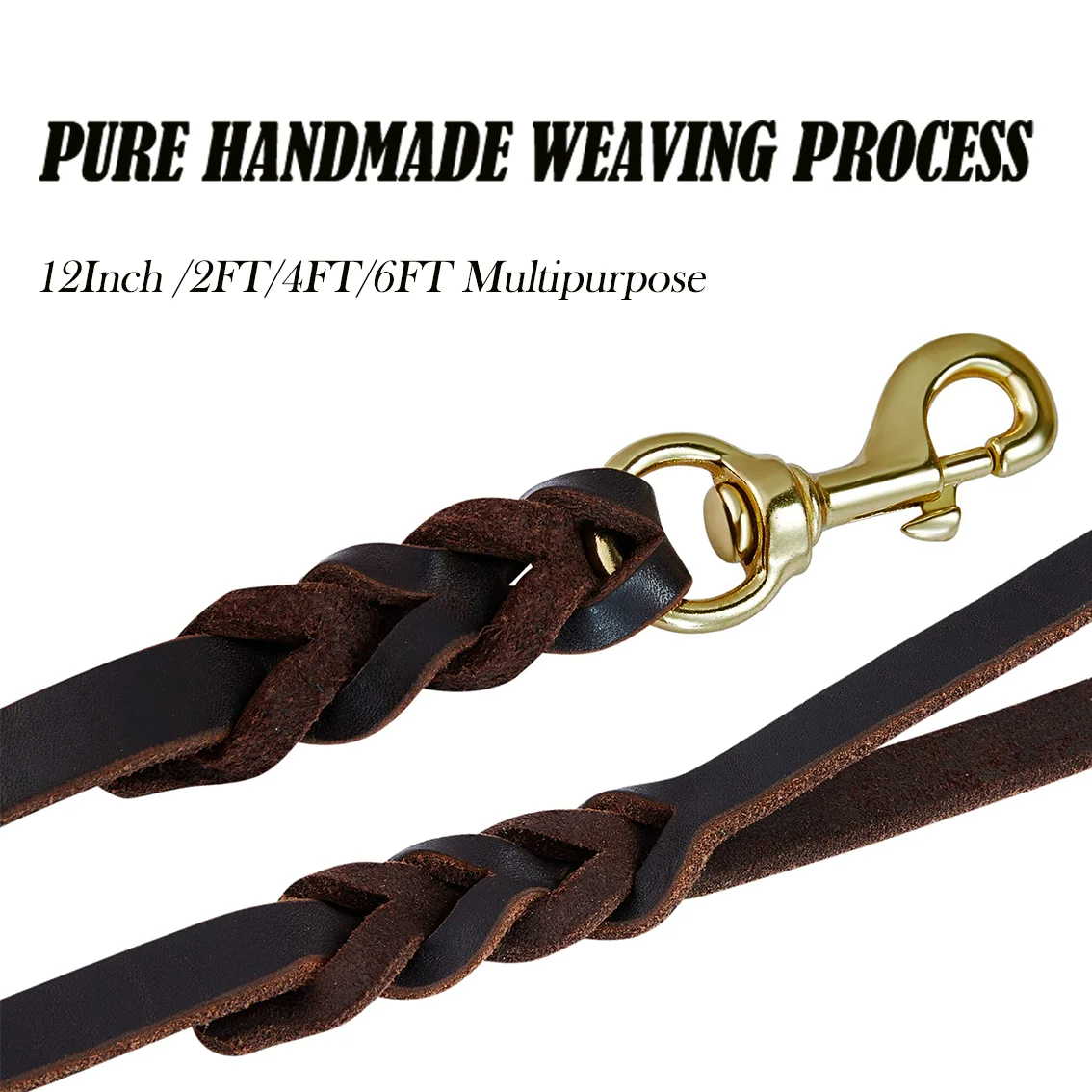 2FT Short Leather Dog Training Leash Heavy Duty Control Lead, 1/2 Inch Wide Full Grain Leather Walking Leash for Small Medium and Large Dogs