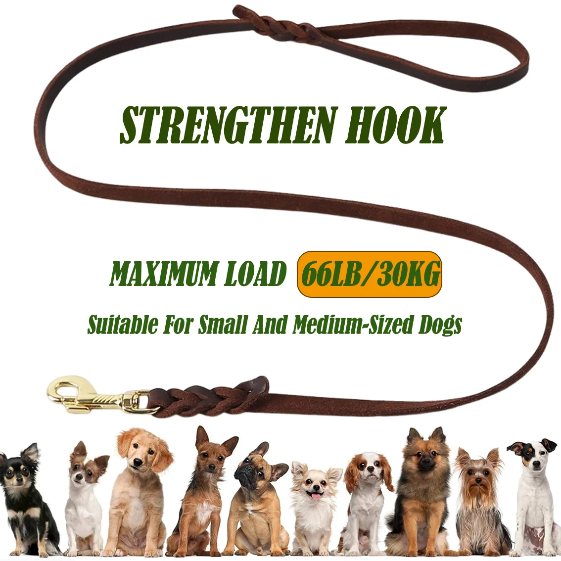 2FT Short Leather Dog Training Leash Heavy Duty Control Lead, 1/2 Inch Wide Full Grain Leather Walking Leash for Small Medium and Large Dogs