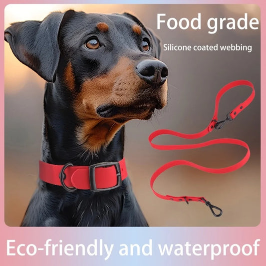 Waterproof Silicone Dog Collar and Leash Set with Reflective Safety Strips, Adjustable Durable Pet Walking Set for Small Medium and Large Dogs