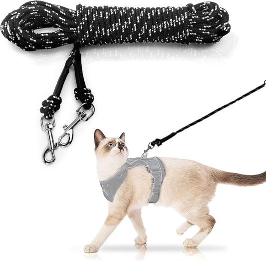 Extra Long Reflective Cat Leash for Outdoor Yard Use, 9M / 30FT Lightweight Nylon Training Lead for Cats, Kittens, Rabbits, Puppies, and Small Animals