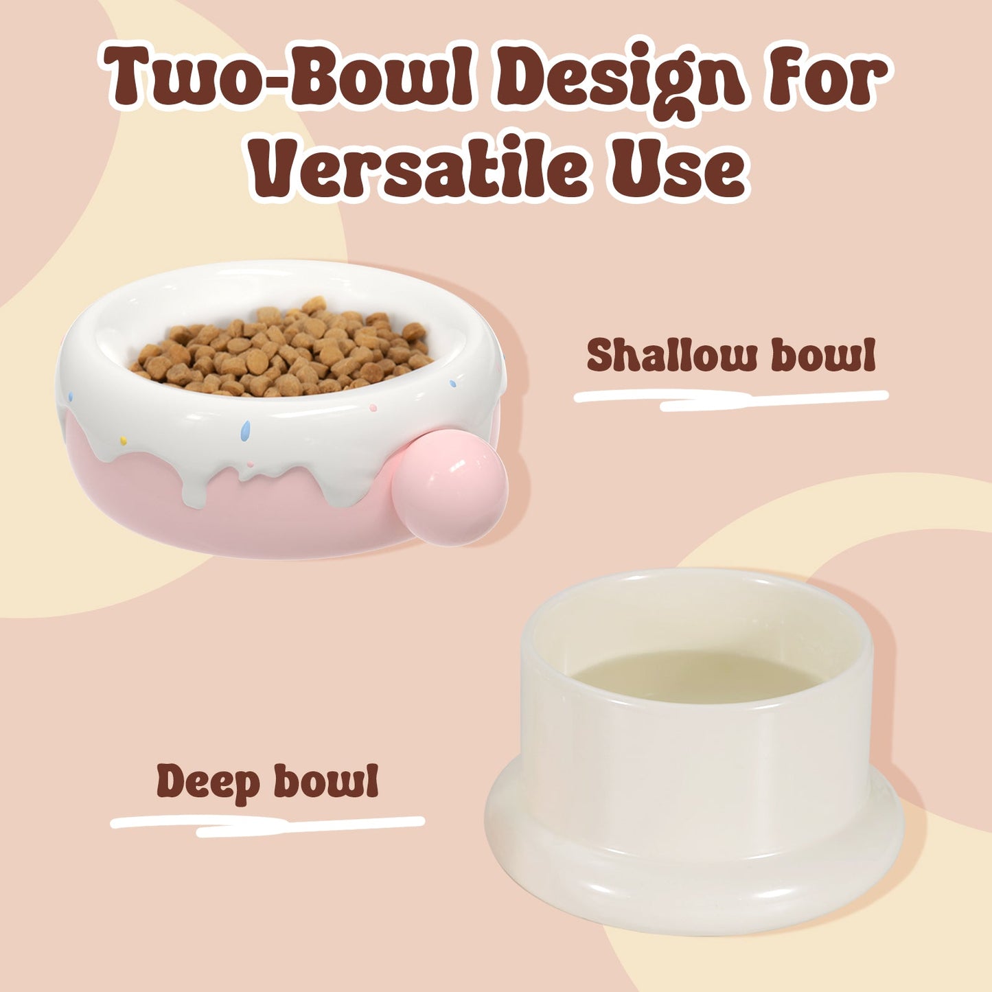 27oz Donut-Shaped Elevated Cat Bowl Set – Ceramic Pet Feeder with Shallow & Deep Bowls for Healthy Feeding