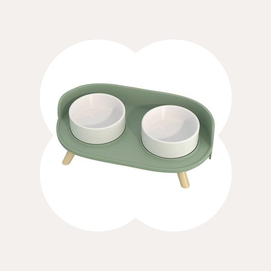 Bone China Double Cat Bowl – Elevated Ceramic Pet Feeder with Non-Slip Base for Healthy Eating
